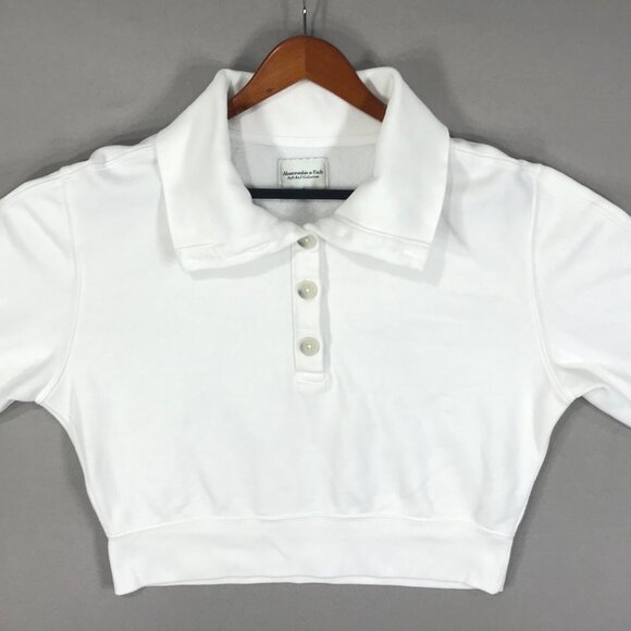 Abercrombie & Fitch Sweatshirt Women's Small White Pullover Cropped Balloon Soft - Picture 9 of 14